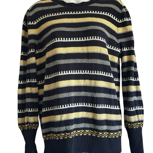 LOFT Sweaters - LOFT Striped Sweater in Black and Gold, Relaxed Fit, Cozy, Festive,Retro